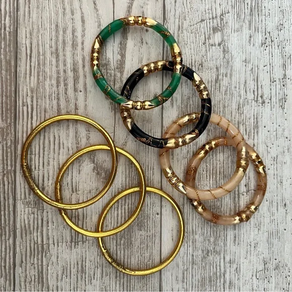 Vintage Gorgeous Elegant Gold, Black, and Green Bangle Sets - Picture 1 of 10